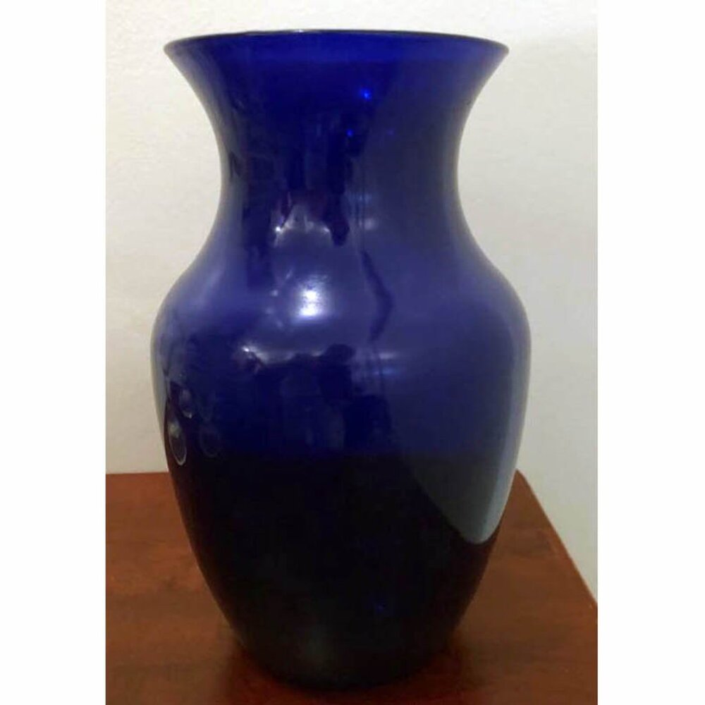 Cobalt Blue Vintage Glass Vase, 8"